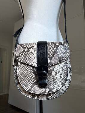 Patricia Nash Padova Leather Crossbody Saddle Bag-Smoke Python-NWT.